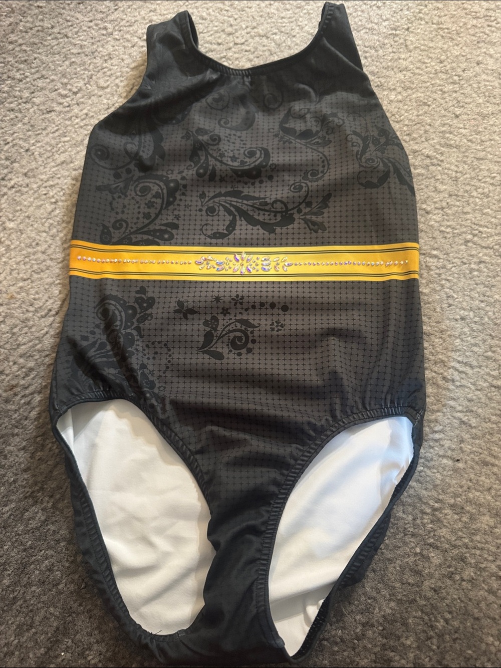 Black & yellow/gold gymnastics leotard size AM